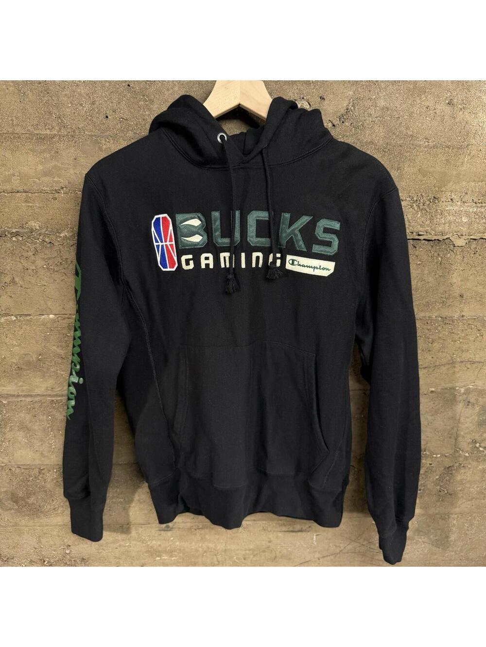 Champion Bucks Gaming Hoodie Small NBA Esports Black Reverse Weave